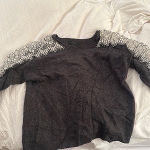 Jcrew cashmere lace detail grey top